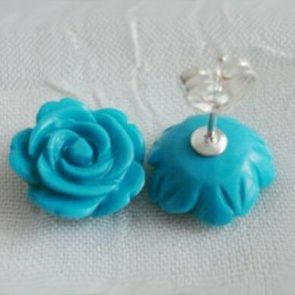 Mode Turquoise Rose Flower 18K Stud Femmes Lady Girl Party Event Boucles d'oreilles