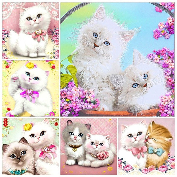 Cute Cats DIY 5D Diamond Painting Full Drill with Number Kits Home and Kitchen Fashion Crystal Rhinestone Cross Stitch Embroidery Paintings Canvas Pi