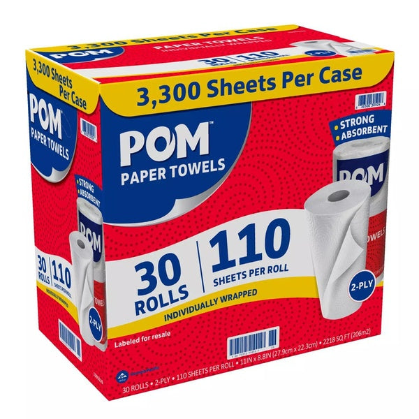 POM Individually Wrapped 2-Ply Paper Towels 30 rolls, 110 sheets-roll