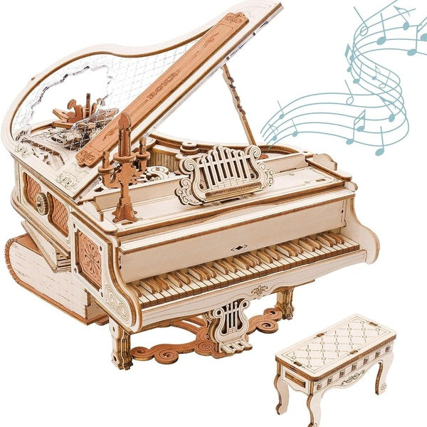 Puzzles 3D pour adultes Kit de modèle de piano à l'échelle 1:20 avec base 223 pièces Kit de construction de boîte à musique en bois Cadeau pour homme