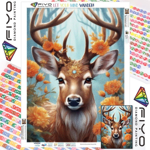 FIYO DIY 5D Elk Diamond Painting Full Drill with Number Kits Home and Kitchen Fashion Mosaic Diamond Painting Canvas Wall Decoration Gift Crafts for