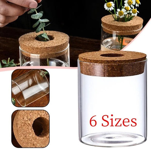 1pc Plant Propagation Terrarium Desktop Glass Planter Station Water Planting Glass Vase with Lid and Wooden Stand for Propagating Hydroponic Plants C