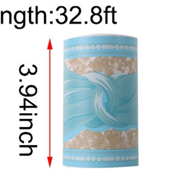 Wall Paper Border Self Stick PVC Blue-Pink Wave-Yellow Blue Rhombus-Coral Brown Square-Green Brown Peach Flower-Green Branch-Gray Black Leaves Patter