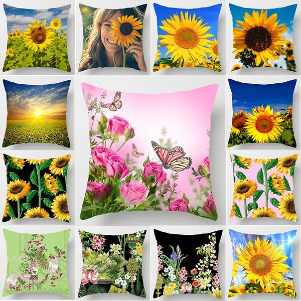 beautiful sunflower tropical plants flowers pattern pillow cases cover square cute sofa Pillow case pillow covers size 45cm*45cm