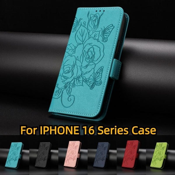 Leather Rose Flower Phone Wallet Case Book Kickstand for iPhone 16ProMax 16Pro 16Plus 15 ProMax 15Pro 15Plus 14ProMax 14Pro 13 12 11 Pro Max Xs-X 7 8