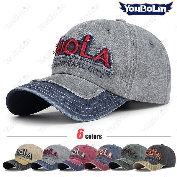 Fashion American Style Letter Embroidery Distressed Patchwork Cotton Trucker Baseball Cap For Men and Women