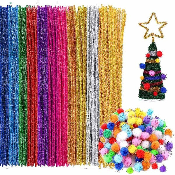 Glitter Assorted Colors Chenille Stems 1cm Pom Poms Pipe Cleaners for DIY Art Supplies Hand Craft for Kids Class