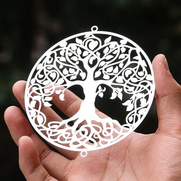 Stainless Steel Flower Tree of Life Rotating Pendant Love Heart Leaf Garden Hanging Wall Decor Accessories Feng Shui Wind Chime Sun Catcher Scarer
