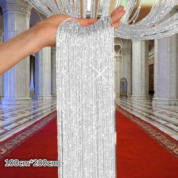 1PCS Fashion 200cm*100cm Fly Screen Fringe Tassel Curtain String Sparkle Curtains Bedroom Curtains Room Divider Door Window Decor
