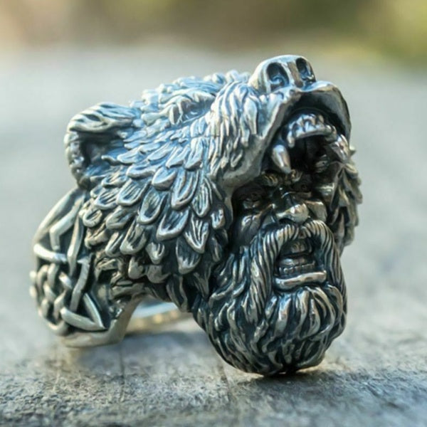 Nordic Vintage 316L Stainless Steel Viking Bear Skull Ring Gothic Punk Biker Ring Fashion Men Charm Jewelry Gift