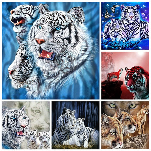 FIYO Tiger DIY 5D Diamond Painting Full Drill with Number Kits Home Decor Wall Painting The Gift Arts and Crafts for Adults,Teenagers,The Old
