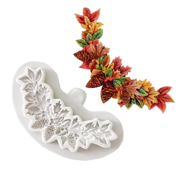 KUXSE Christmas Leaf Pineal Cone Silicone Mold DIY Fondant Cake Decorating Tools Candy Clay Chocolate Gumpaste Mold Sugarcraft Kitchen Baking Tool