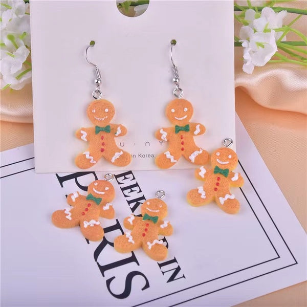 10pcs Christmas Cookie Man Resin Charms Earring Bracelet Necklace DIY Jewelry Making