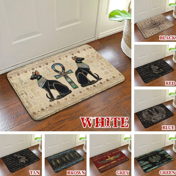 Egyptian Gods Print Floor Mat, Soft Flannel Doormat Absorb Water Carpet Mat Rug for Home Bedroom Living Room Bath Kitchen Door Mats, Modern Room Deco