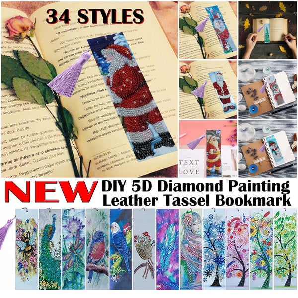 34 Style 5D Special Shaped Diamond Painting Leather Bookmark Creative Tassel Book Mark Christmas Gift
