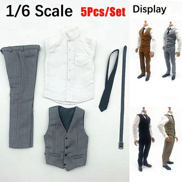 1-6 Scale Male Shirt Vest Pants Tie Belt Business Clothing Set Soldier Gentleman Clothes Model Fit 12'' Action Figure Body Dolls