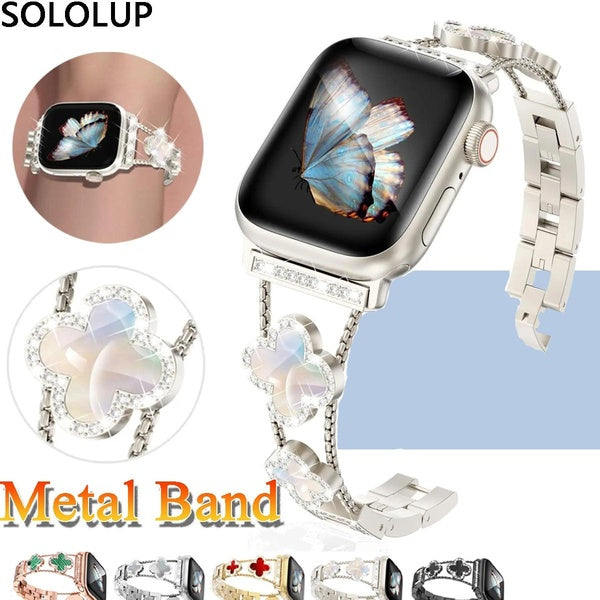 SOLOLUP Bling Diamond Stainless Steel Band for Smart Watch Ultra 2-Ultra 49mm Luxury Metal Bracelet Strap for Smartwatch Series 10 46mm 42mm 9 8 7 SE