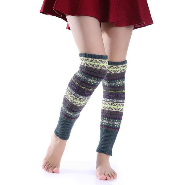 New Chic Leg Warmers Crochet Leggings Winter Fair Isle Knee High Knit Warmer Socks