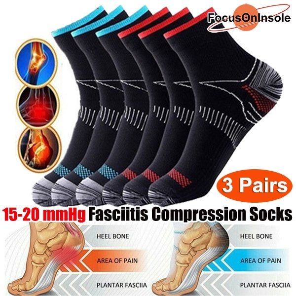 FocusOnInsole Plantar Fasciitis Socks with Arch Support for Men & Women-Ankle Compression Socks (1-2-3 Pairs)