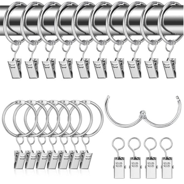 40 Piece Metal Curtain Rings with Clips Curtain Hanging Rings for Window Door Shower Curtains, 32mm Inner Diameter （40 rings+40 clips）
