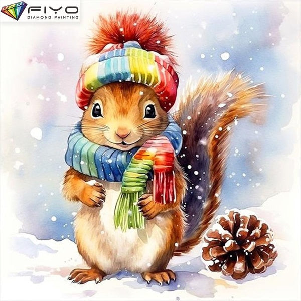FIYO Little Squirrel DIY 5D Diamond Painting Full Drill with Number Kits Home and Kitchen Fashion Mosaic Diamond Painting Canvas Wall Decoration Gift