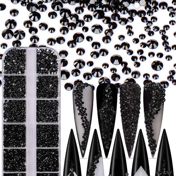 3600pcs Crystal AB Nail Rhinestones for Nails Decoration,Nail Gems Round Shaped Flatback Gems Stones Studs 6 Sizes for Nails Art kit DIY Crafts