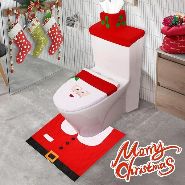 3 Pcs Christmas Toilet Seat Cover Decorations, 3D Santa Toilet Lid Tank Cover Tissue Box Cover Set Red Christmas Bathroom Accessories Decoration Xmas