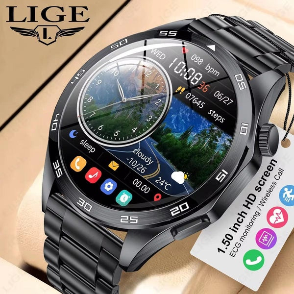 LIGE ECG Smart Watch Men 2024 Smartwatch Bluetooth Call Heart Monitor Band 1.50 HD Screen Sports Men's Watches For Huawei