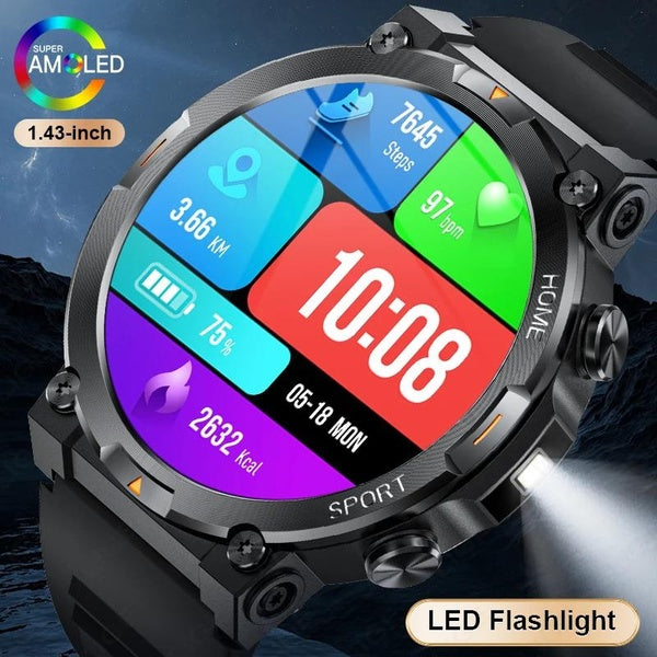 LIGE avec lampe de poche calculatrice verrouillage par mot de passe Bluetooth appel Smartwatch Sport hommes étanche Smartwatch AMOLED écran montre