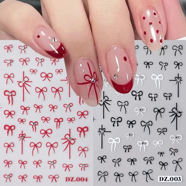 3D Nail Ribbons Sticker Pink White Black Bows Cute Silk Bowknot Nail Charms Decals Siders Kawaii Accessories Decorations NFDZ