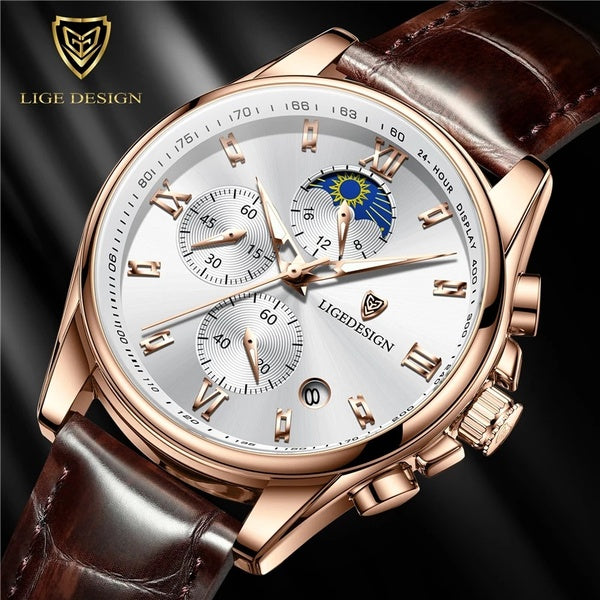 LIGE hommes luxe affaires bracelet en cuir montres à Quartz hommes décontracté étanche Sport montre mode horloge Relogio Masculino