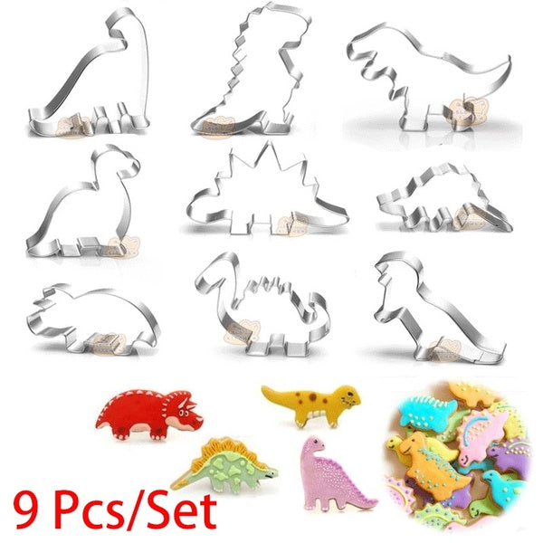 5Pcs-9 Pcs Cartoon Dinosaur Stainless Steel Cookie Cutters Dinosaur Shaped Biscuit Chocolate Fondant Mold Bakeware Pastry Baking Tool