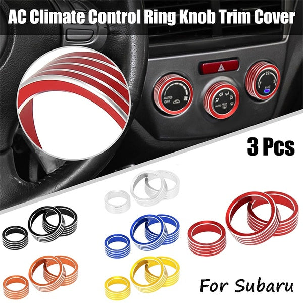 3pcs Aluminum Alloy Car AC Climate Control Ring Knob Ring Trim Cover for Subaru Forester XV Crosstrek Impreza 2019-2021 Air Conditioner Switch Decor