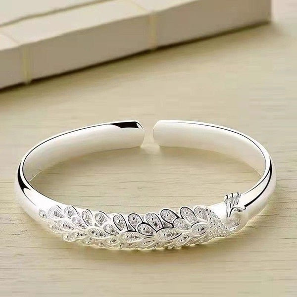 New 925 sterling silver elegant Peacock opening screen bracelet Bangles for women fashion party wedding Accessories jewelry gift Matron Inn