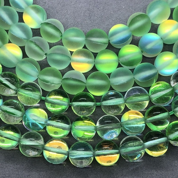 Olive Green Flash Glitter Spectrolite Quartz Crystal Beads Smooth Frosted 6-12mm