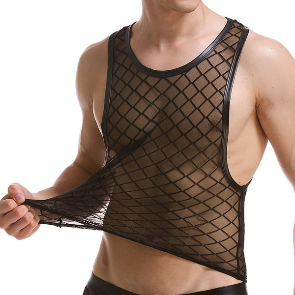 Men Tank Tops Mesh Transparent Breathable O-neck Sleeveless Men Clothing Summer Fashion Vests