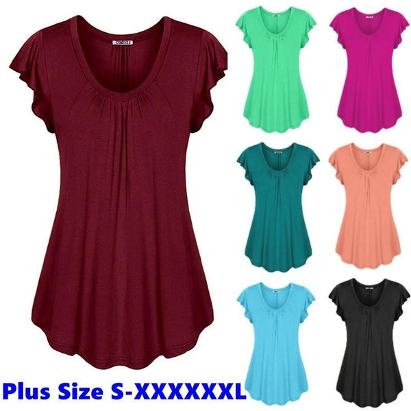 Plus Size S-6xl New Summer Fashion Women Casual Loose Tank Dress Solid Color Lotus Short Sleeve T Shirt Dress for Ladies