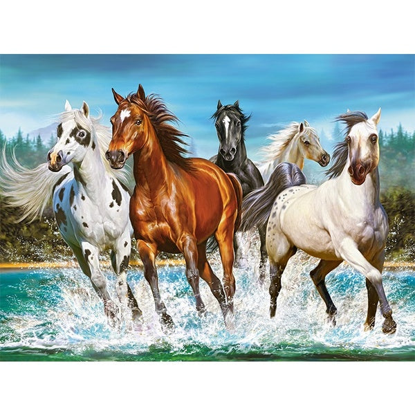Animal DIY 5D Diamond Painting "A herd of galloping horses" Full Drill with Number Kits Home and Kitchen Fashion Crystal Rhinestone Cross Stitch Embr