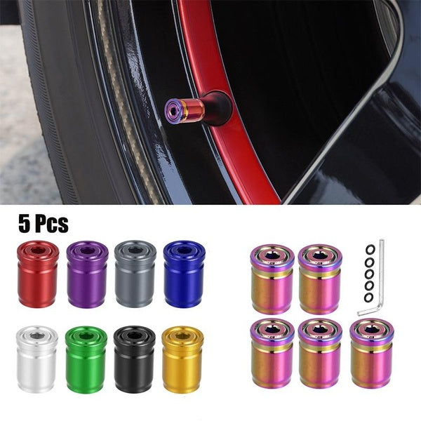 5pcs Anti-theft Tire Valve Stem Dust Caps with Wrench Set Dustproof Tire Cap Valve Stem Caps Aluminum Alloy for Cars