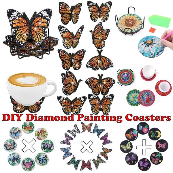10 Style Diamond Painting Coasters DIY Butterfly Embroidery Kit Crafts Home Wooden Coasters Decorations @#A05