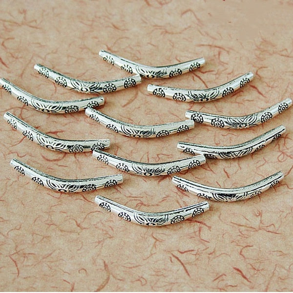 12pcs 4*34mm Antique Silver-Plated Bending Tube Beads Charms Pendant Fit DIY Jewelry Findings