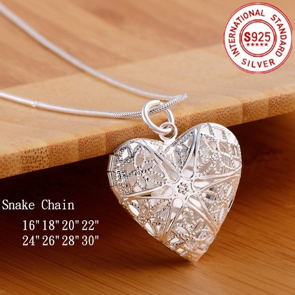 2022 NEW 925 Sterling Silver Heart Photo Frame Pendant Snake Chain Necklace for Fashion Womens Charm Wedding Fashion Fine Jewelry Gift