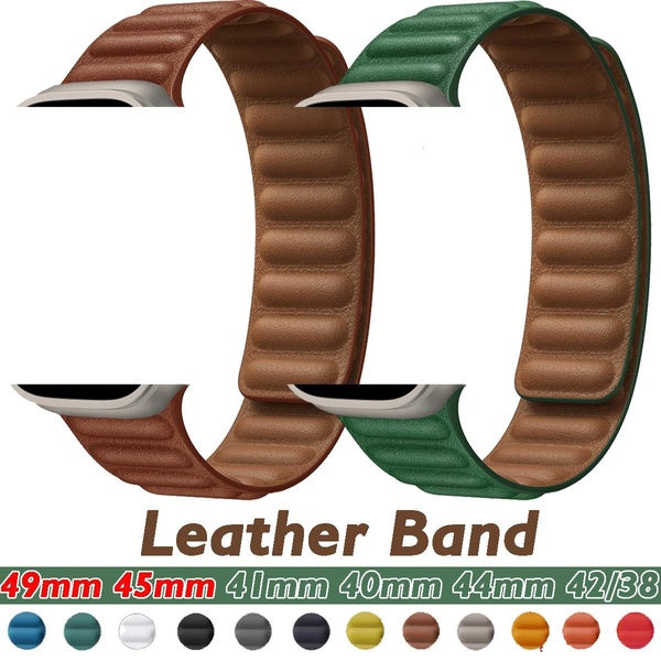 Band for Smart Watch Ultra 49mm 8 7 45mm 41mm SE 6 5 4 44mm 40mm 42mm 38mm for Smartwatch Series 3 4 5 SE 6 1 2, Genuine Leather Magnetic Men Strap