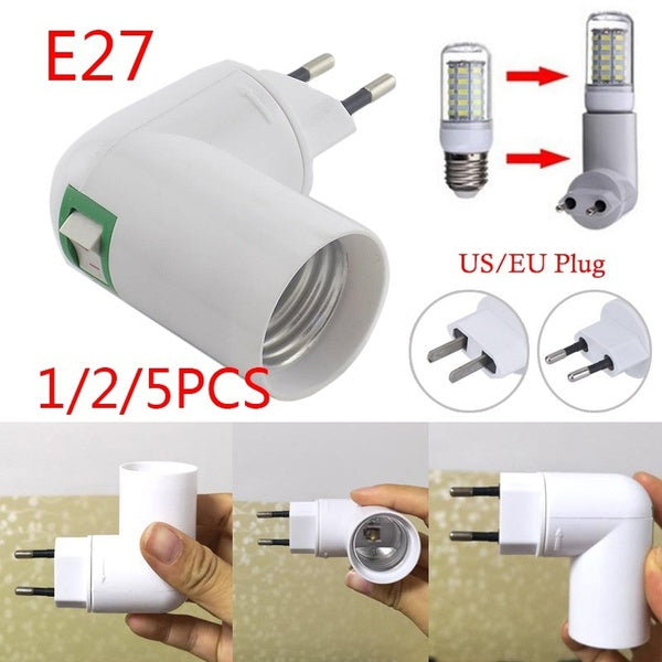 1-2-5PCS EU-US Plug PP To E27 Base Socket Converter Splitter Lamp Holder with On-Off Switch Socket Adapter Screw Converter E27 Bulb