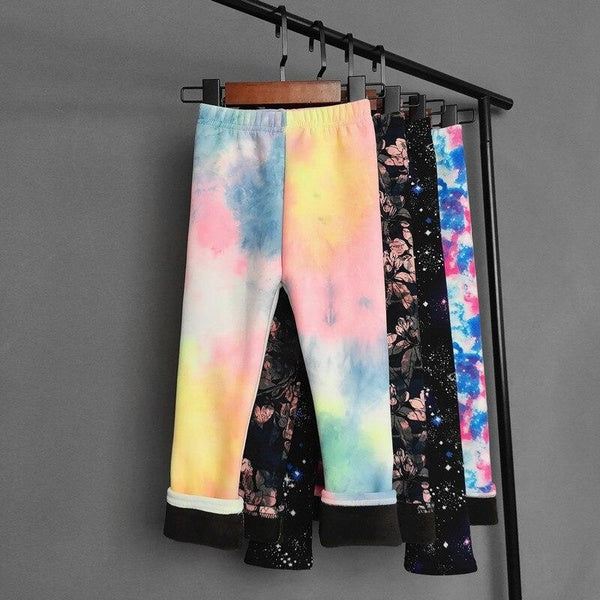 Autumn Winter Thickened Warm Kids Baby Girls Pants Fluorescent Color Children's Print Leggings