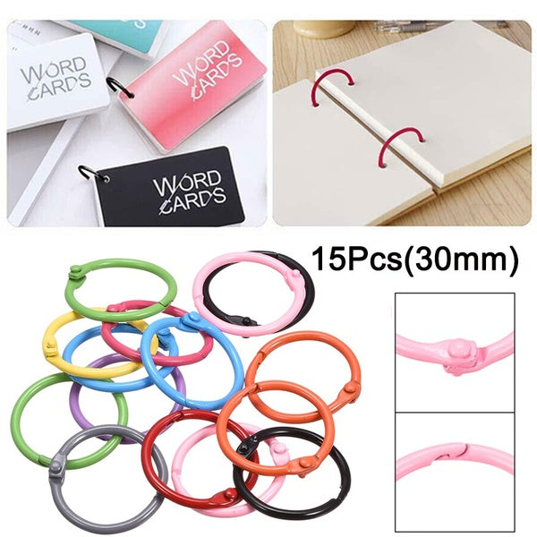 15Pack Colorful Metal Loose-Leaf Binder Rings 30mm- 1.18" Book Hoop DIY Photo Album School Office Craft Book Binding Hoop Office Binding Supplies