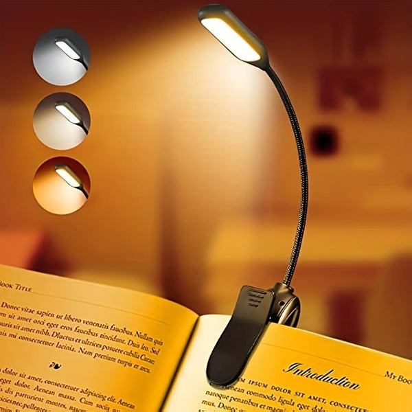 Rechargeable Book Reading Light Lamp, LED Book Light For Reading In Bed - Eye Caring Adjustable Brightness 3 Color Temperatures 20+ Hours Runtime, US