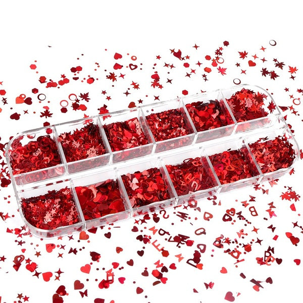 Holographic Red Nail Glitter Flakes Alphabet Letter Mirror Laser Sparkling Sequins for Nail Art Design Manicure 3D Paillettes DIY Mobile Phone Decora