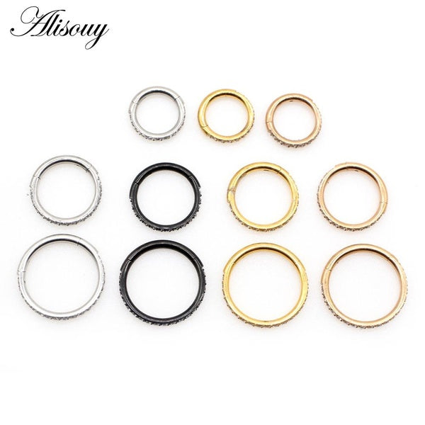 Alisouy 1pc acier chirurgical CZ Zircon oreille cerceau Tragus Helix Cartilage boucle d'oreille Septum anneau Clicker nez anneau corps Piercing bijou