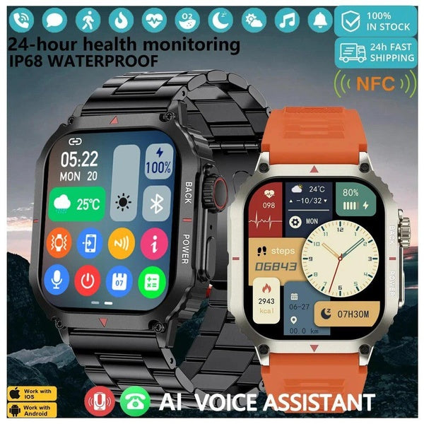 Montre connectée pour hommes, pour Android IOS, Fitness, étanche Ip68, moniteur militaire sain, voix AI, appel Bluetooth, 2024